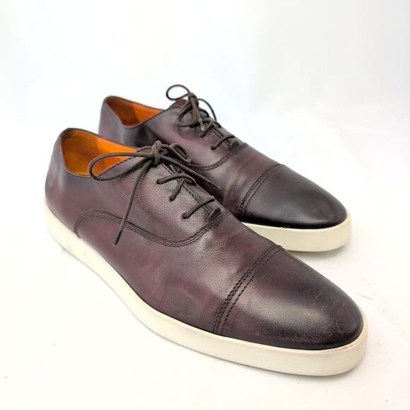 Santoni Mens Cap Toe Oxford Sneaker Brown Leather Shoes Size 12 Made in Italy main image 4